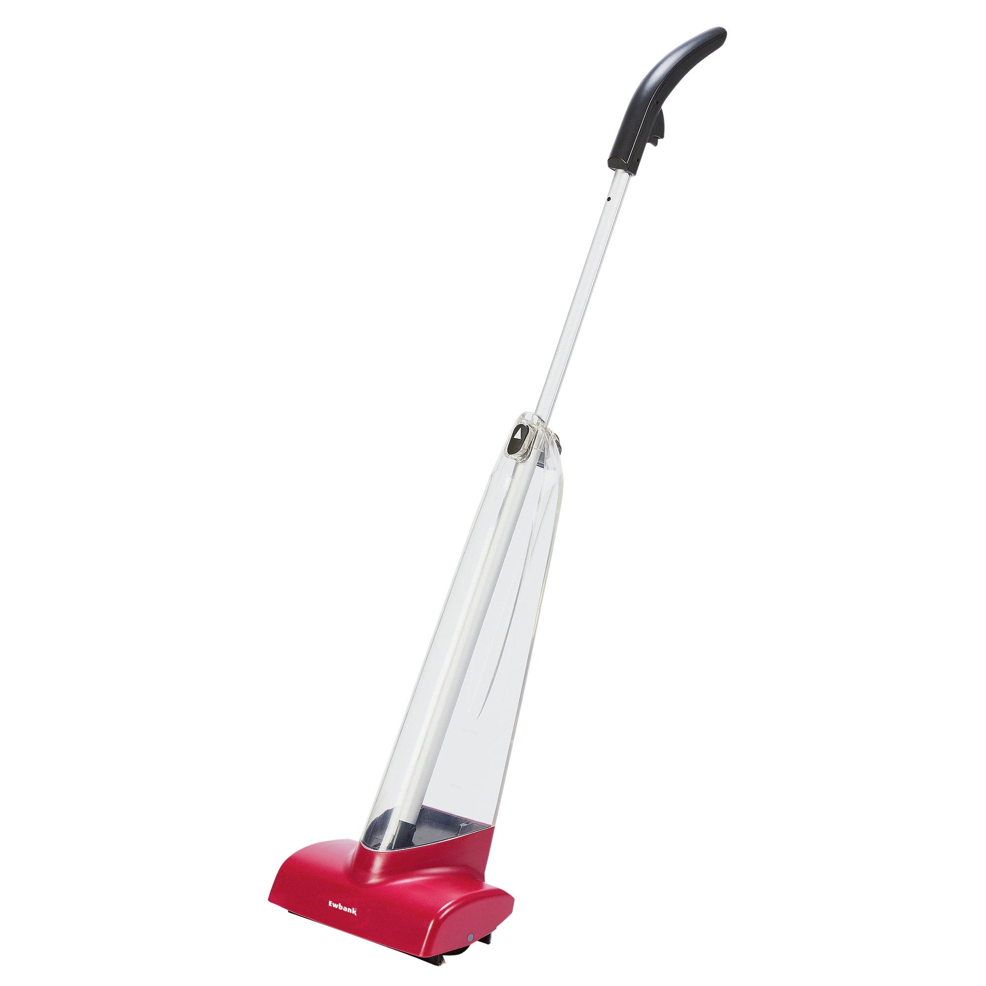 The Cascade Manual Carpet Shampooer by Ewbank, in red with a long white handle and black grip, features a twin-brush roller and is shown on a white background.