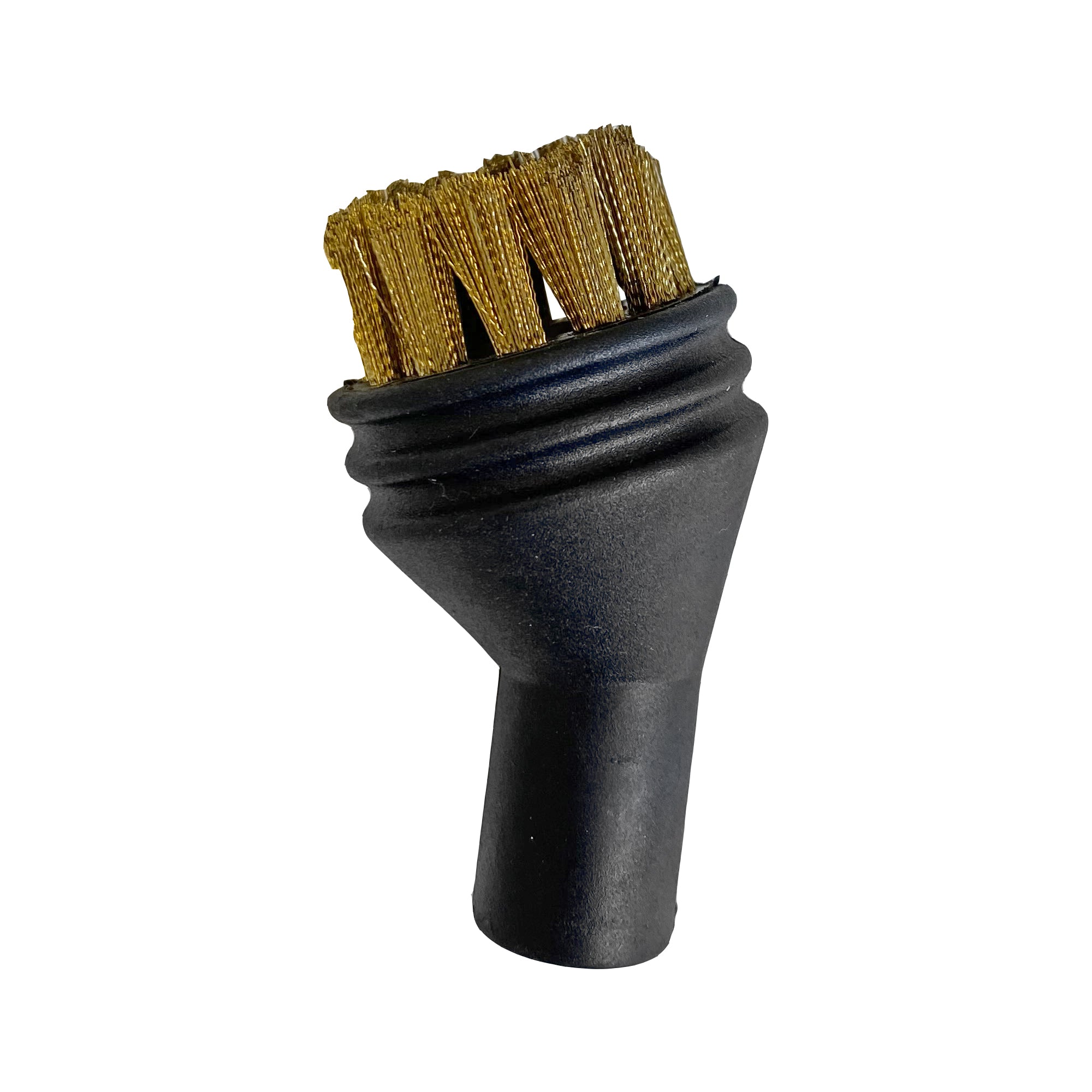 The Small Detail Brush Brass for STEAMYDYNAMO SC1000 EWS0009 features stiff, short, gold-colored bristles for precise cleaning—perfect for detail work and shown isolated on a white background.