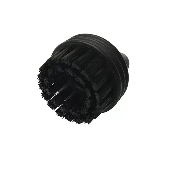 A round black Large Nylon Detail Brush for SC1000 with stiff bristles, designed as a replacement for the STEAMYDYNAMO Steam Cleaner, is shown against a plain white background.