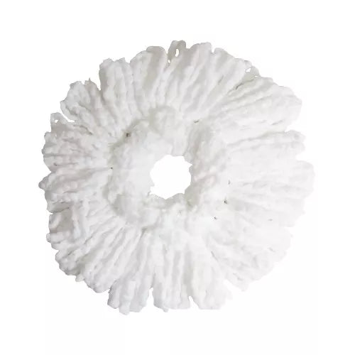 The Round Mop Cloth for 200 is a white, circular replacement pad with soft microfiber strands that radiate outward, perfect for streak-free cleaning.