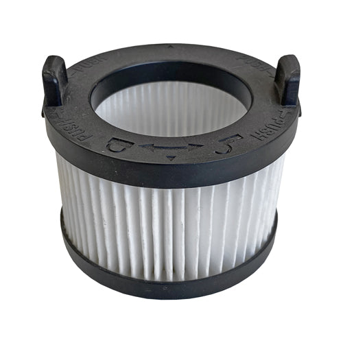 The Dust Chamber Filter for EW3040 for AIRSTORM1 is a cylindrical pleated vacuum filter with black plastic edges and arrows showing PUSH for installation direction; perfect as a replacement dust chamber filter.