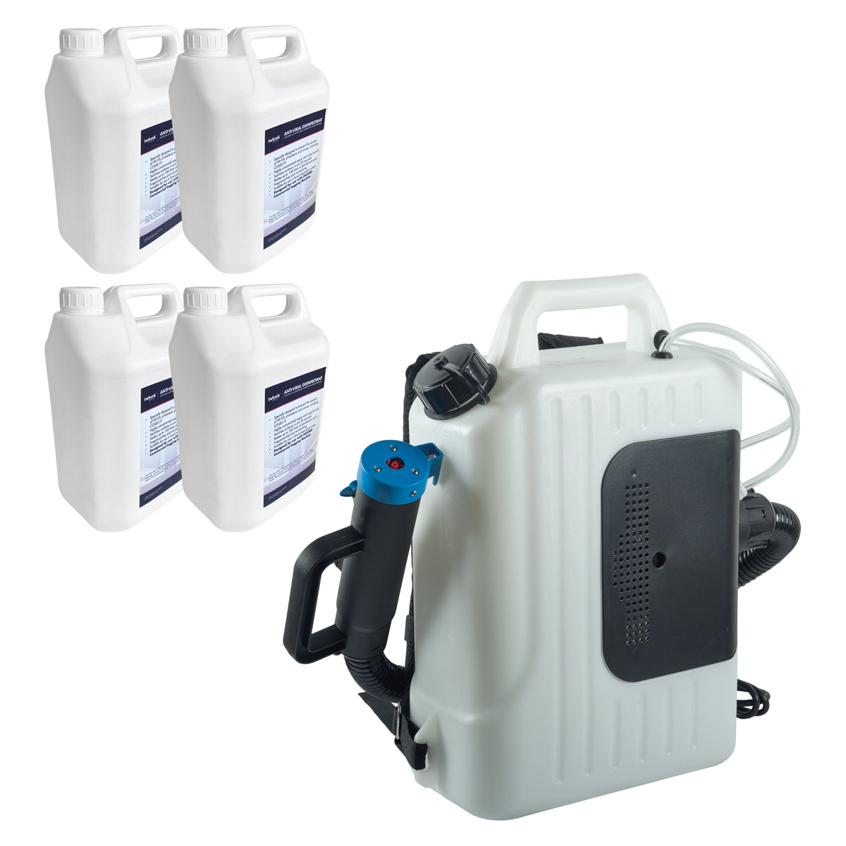 Disinfecting Backpack Fogger Machine x 4 Disinfectant Bottles