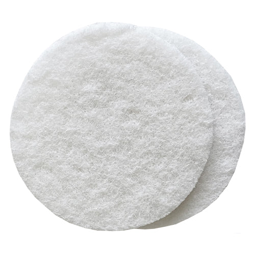A Pair Of White Scouring Pads for EP170 & EPV1100, featuring a round, textured design, overlap on a plain background—perfect for hard floor cleaning and leaving surfaces streak-free.
