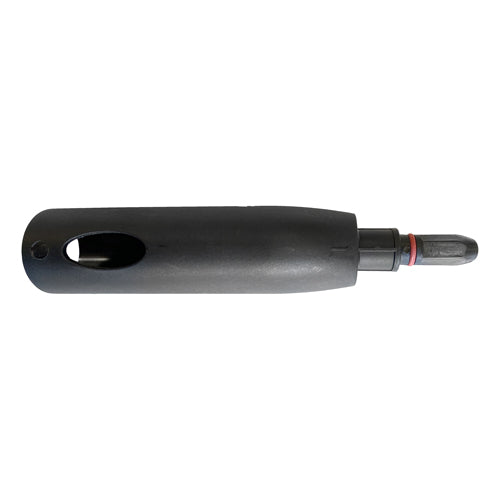 A black, cylindrical Straight Adapter for SC1000 with a small oval cutout and red ring near the narrow tip is shown against a white background.