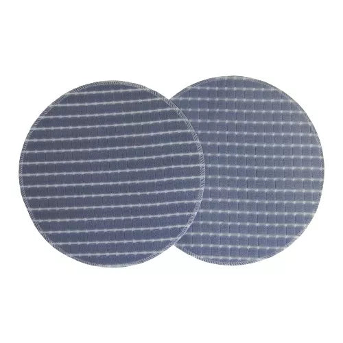 Pair of grey polishing pads for EW0700, shown slightly overlapping on a white background with white grid lines, perfect as replacement pads for your floor polisher.