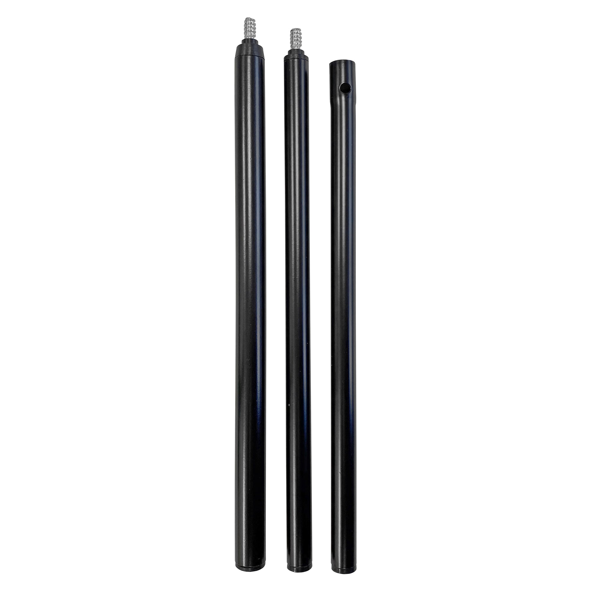 Three black cylindrical metal poles standing upright—two with threaded tops and one with a hole—are likely Replacement Handles for 525.
