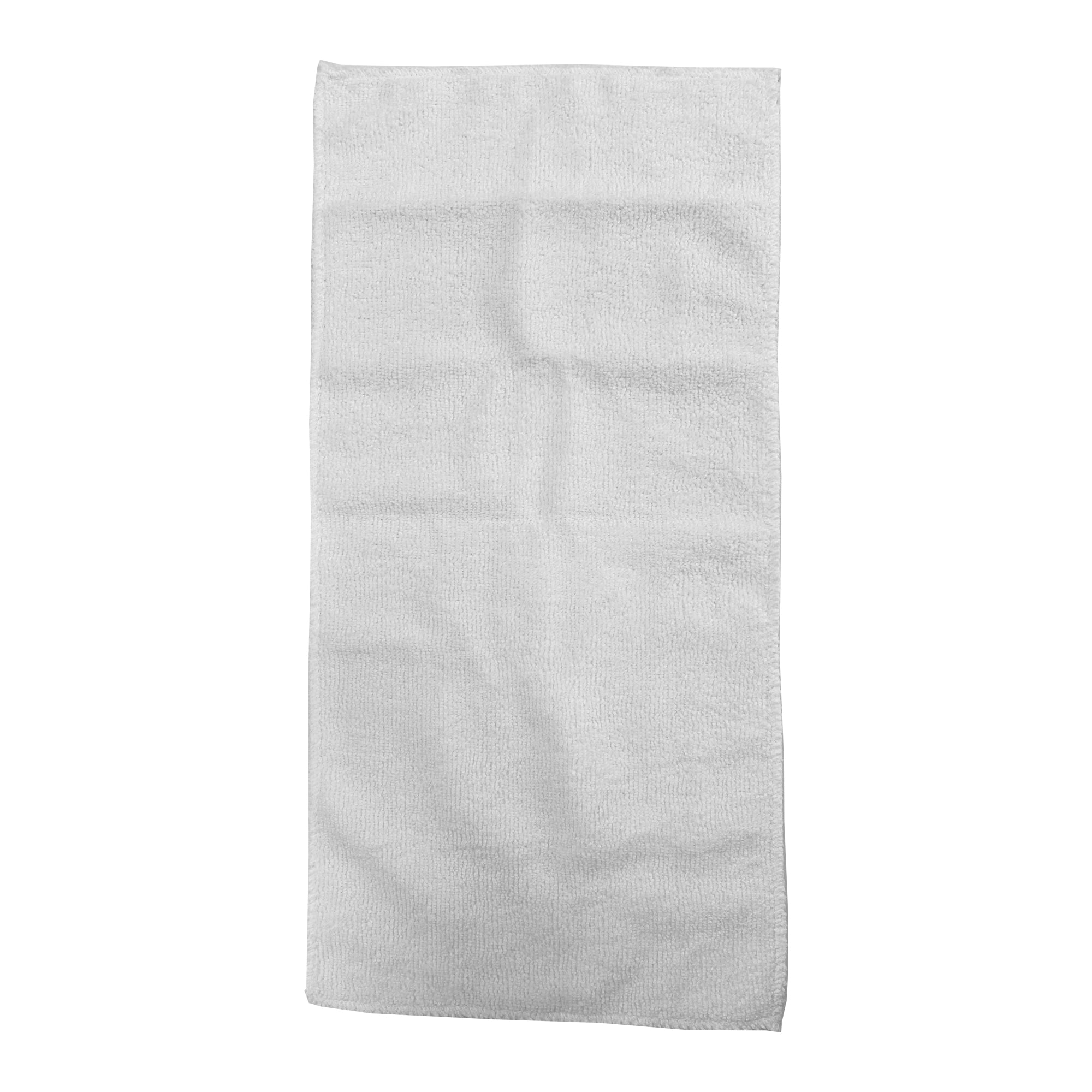 A plain, rectangular white Steam Dynamo Single Microfibre Towel for SC1000 is laid flat on a white background with slight creases and a neatly stitched border—ideal for cleaning and polishing with your STEAMYDYNAMO steam cleaner.