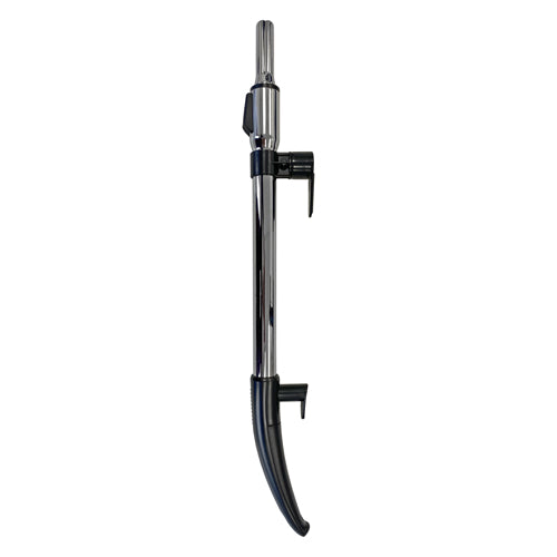 A slim, straight bicycle pump with a black curved handle and footrest for inflating tires—built as durably as the Metal Handle for HSVC4. It features a metallic body, vertical design, and an attached hose.